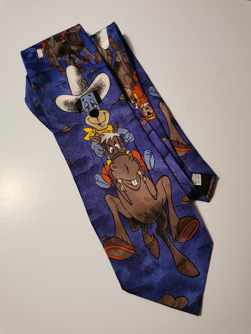 Vintage Huckleberry Hound 100% Silk Tie Looney Tunes Western
